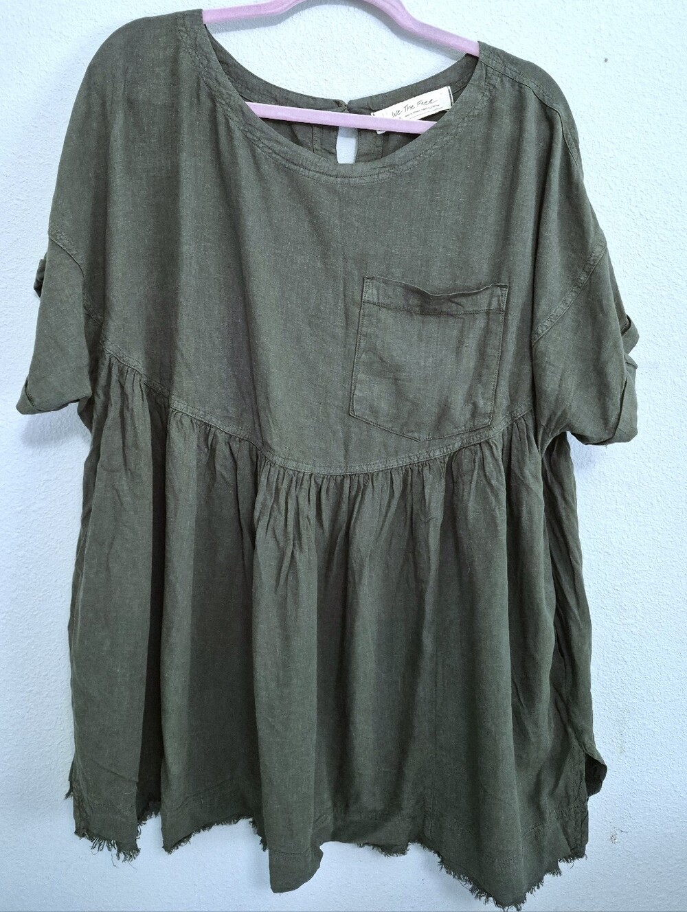 We The Free Moon City Oversized Slouchy Babydoll Top Dark Green M Boho Lagenlook - Picture 2 of 12